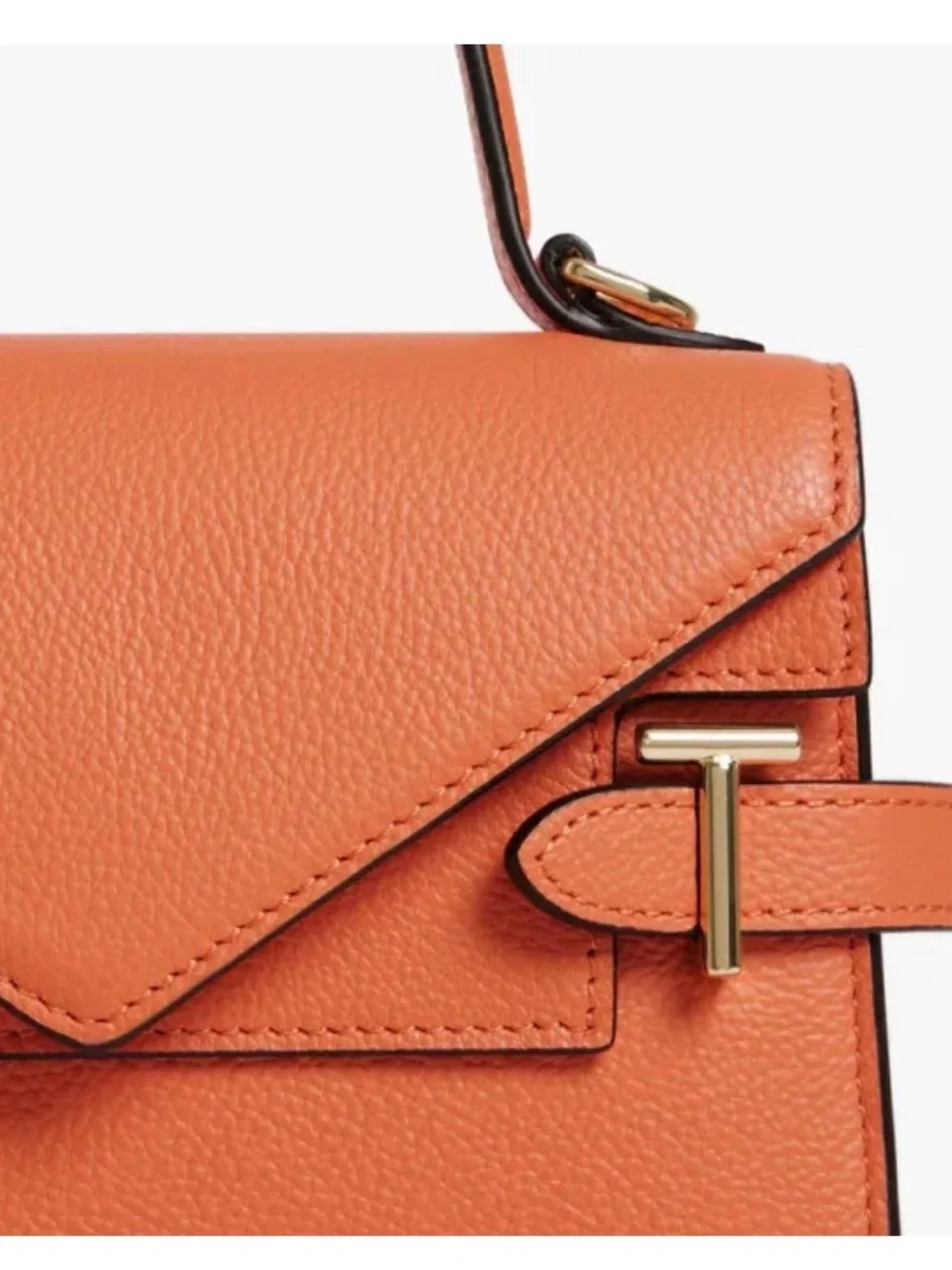 Le Tanneur Emilie Orange Leather Top-Handle Satchel with Shoulder Strap